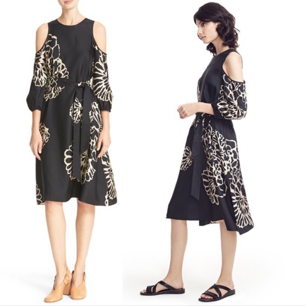 TIBI Orla bloom cold shoulder silk midi dress 2017